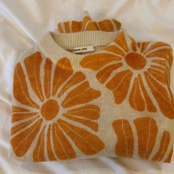 Marine Layer Orange and Cream Floral Sweater - Picture 4 of 5